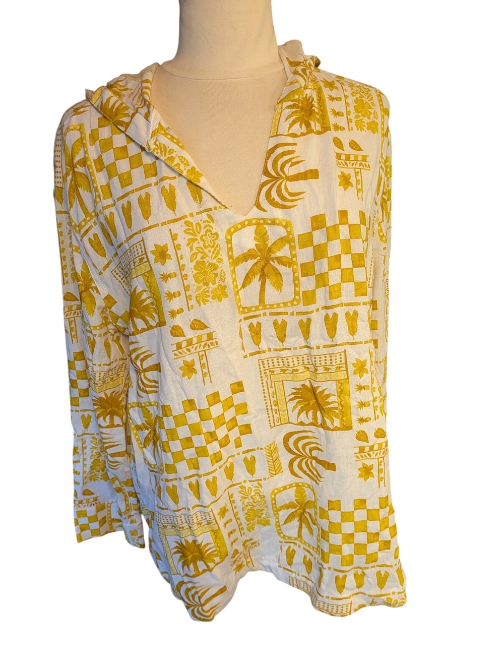 Jane And Delancy NWT Yellow And White Patterned Lightweight Shirt With Hoodie